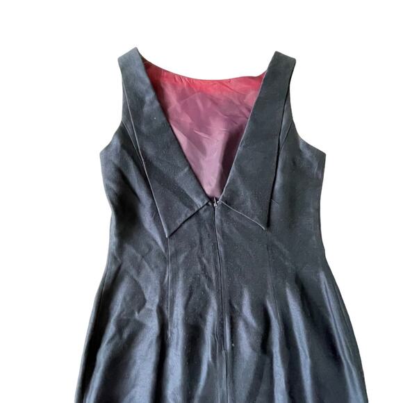 Vintage 1980s Jessica McClintock Sheath Dress V Back with Collar Navy 10 EUC - Picture 3 of 13